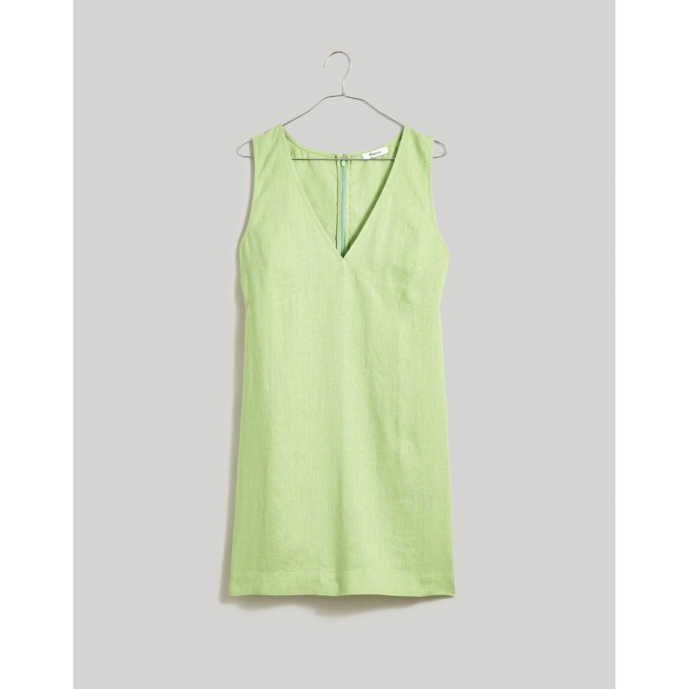 Madewell The Ariana V-Neck Mini Dress Womens S Green Sleeveless Linen Blend